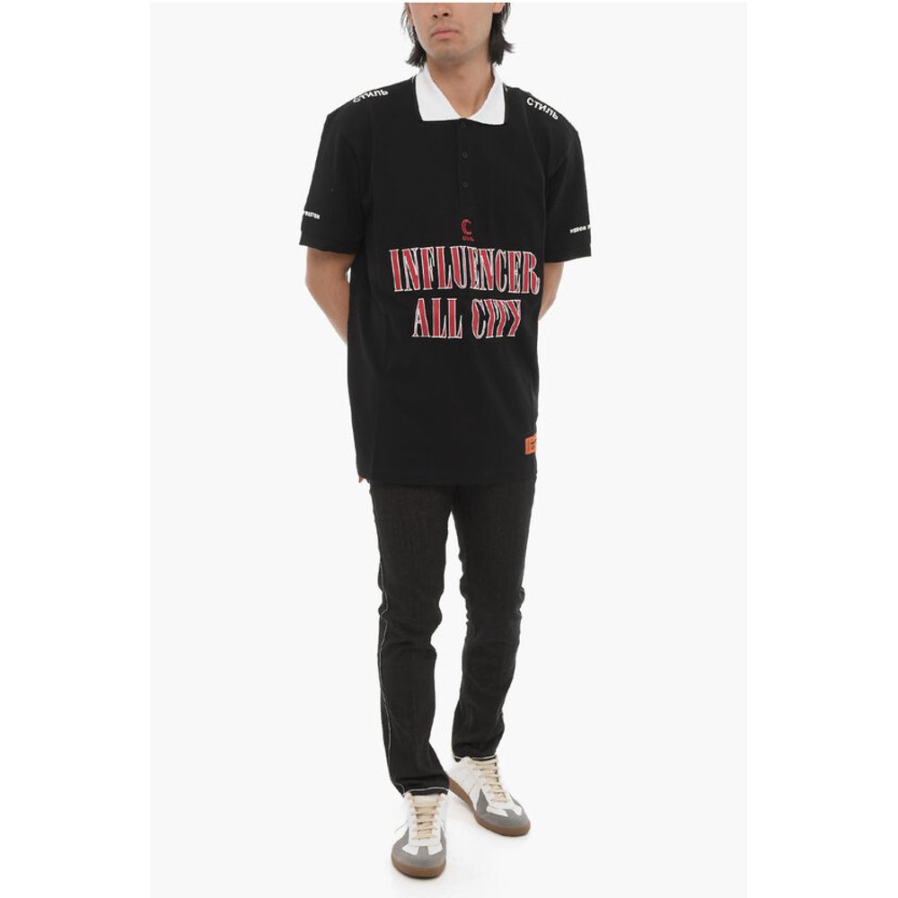 Heron Preston Pique Cotton INFLUENCER 3-Buttons Polo Shirt with Maxi Embro
