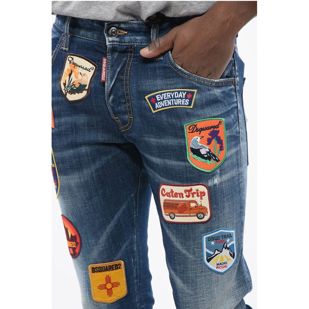 Dsquared² Skater Fit Delavè Denims with Embroidered Patches 15cm