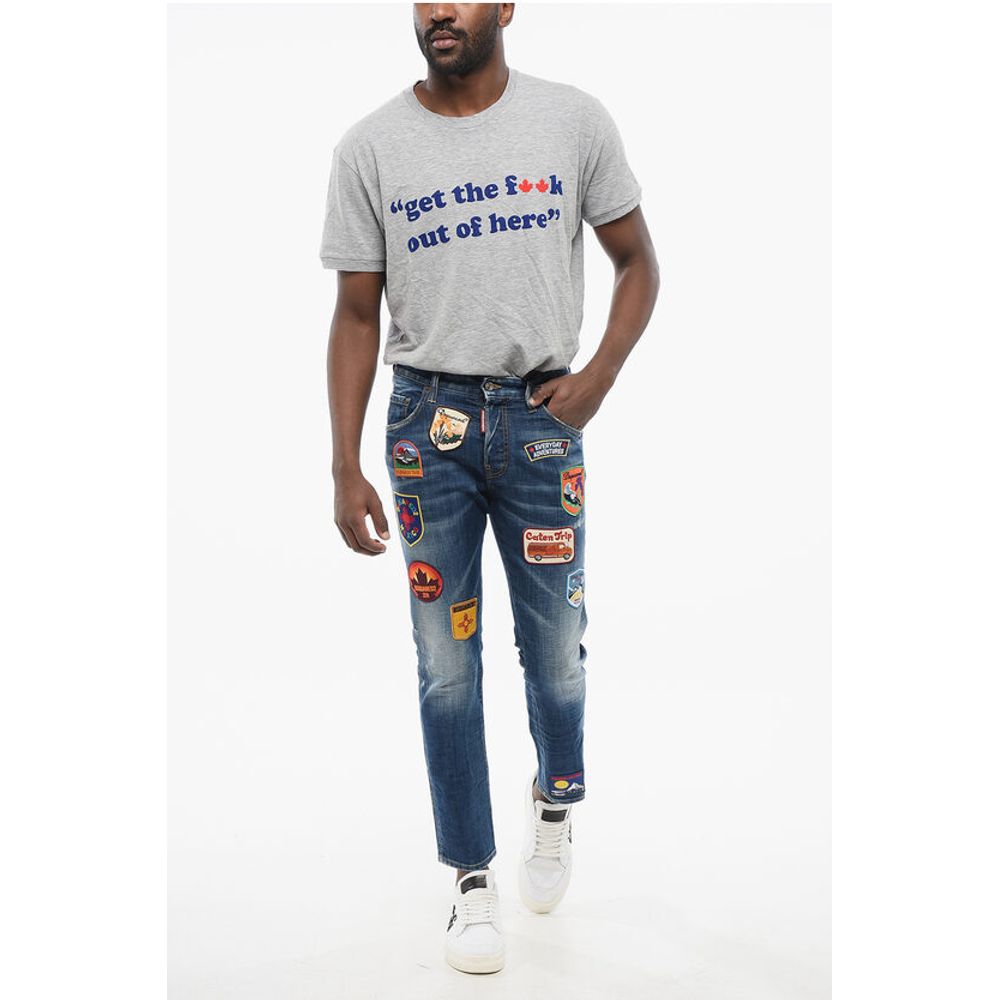 Dsquared² Skater Fit Delavè Denims with Embroidered Patches 15cm