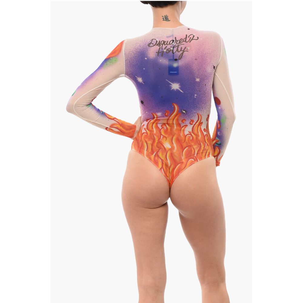 Dsquared² Graffiti Patterned Sheer Bodysuit