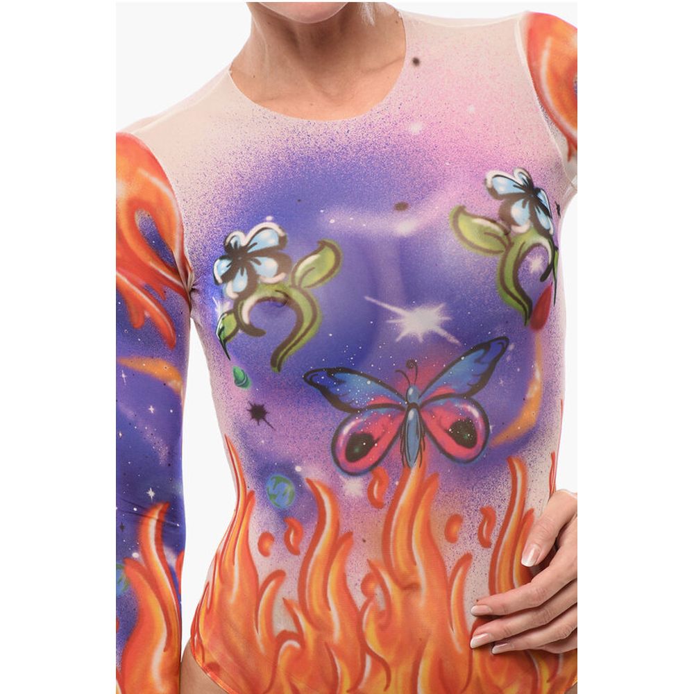 Dsquared² Graffiti Patterned Sheer Bodysuit