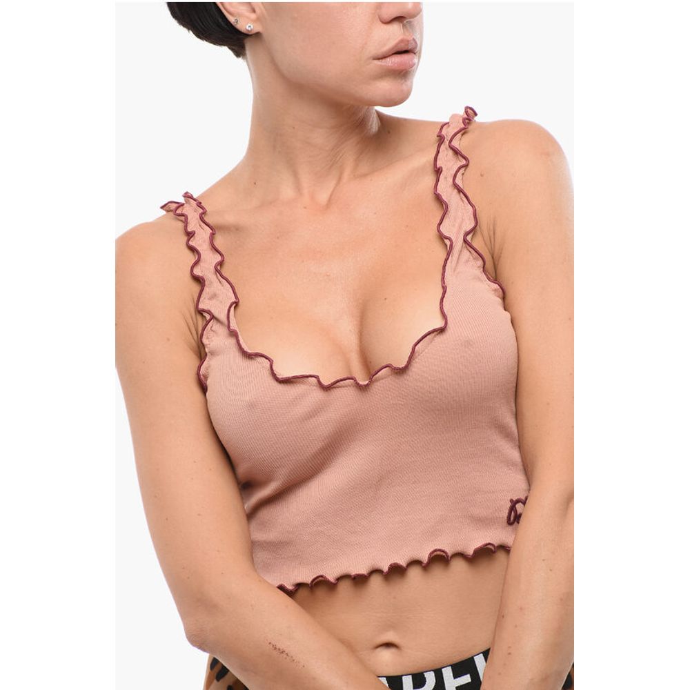 Dsquared² Ribbed Crop Top with Embroidered Logo