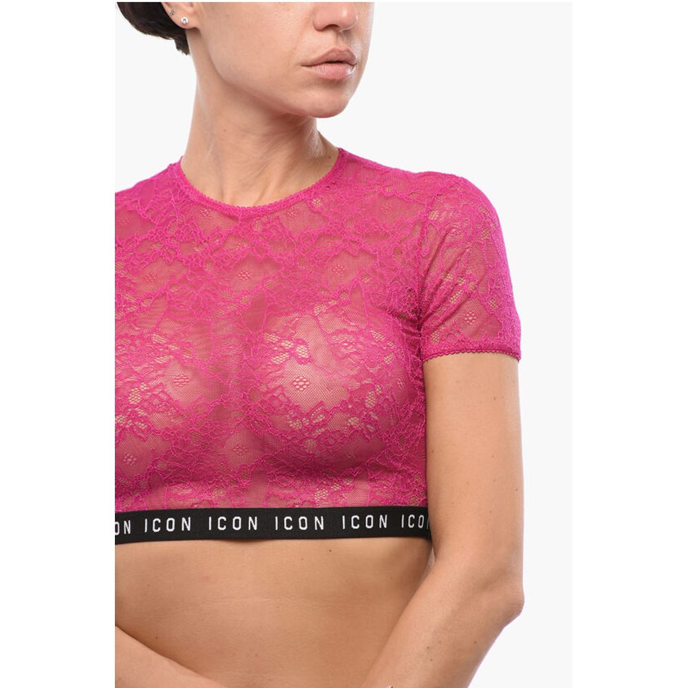 Dsquared² Lace Crop Top with Logoed Elastic Band