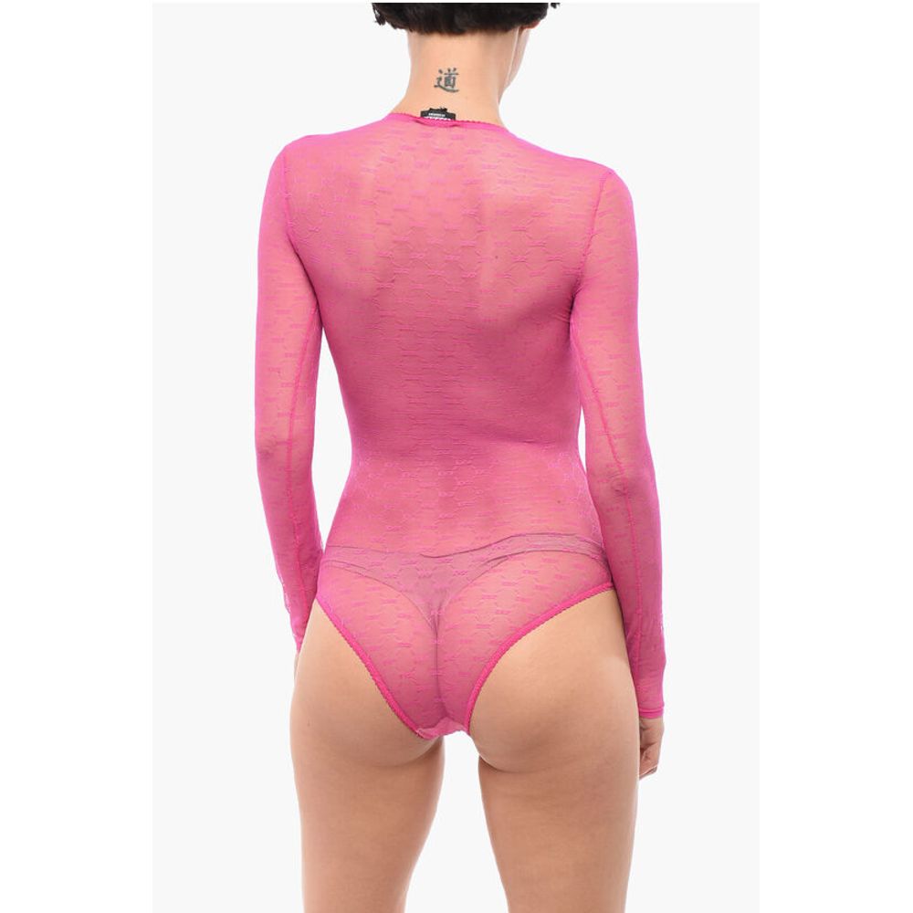 Dsquared² Long-sleeved Monogram Lace Bodysuit