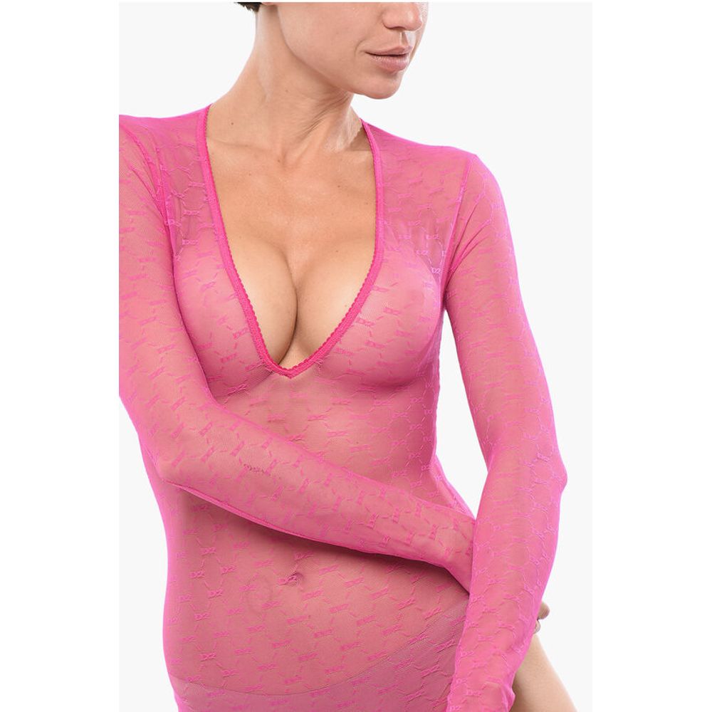Dsquared² Long-sleeved Monogram Lace Bodysuit