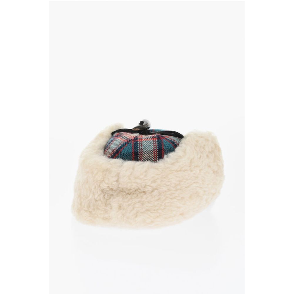 Dsquared² Checked Wool Blend Deerstalker Hat with Textured Leater Viso
