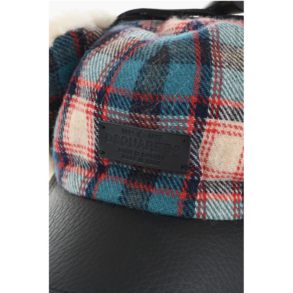 Dsquared² Checked Wool Blend Deerstalker Hat with Textured Leater Viso