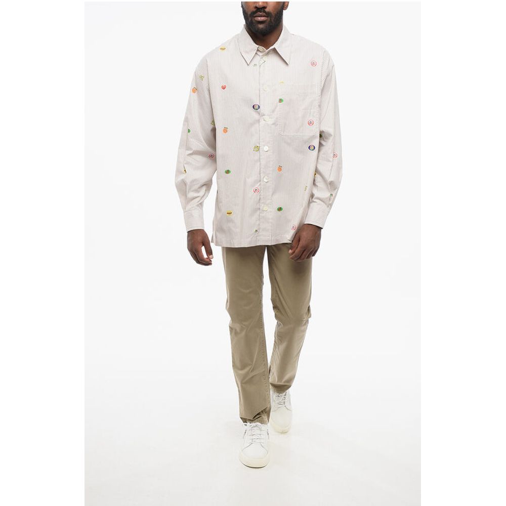 Kenzo Striped FRUIT STICKERS Cotton Shirt with Breast-pocket