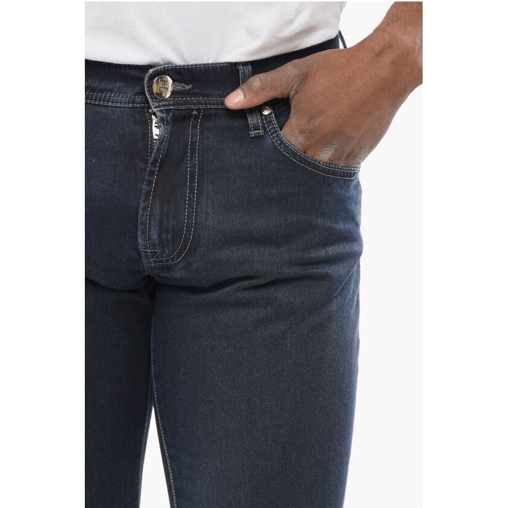 Corneliani ID LUXURY DENIM Dark-washed Denims with Ton-sur-ton Embroide