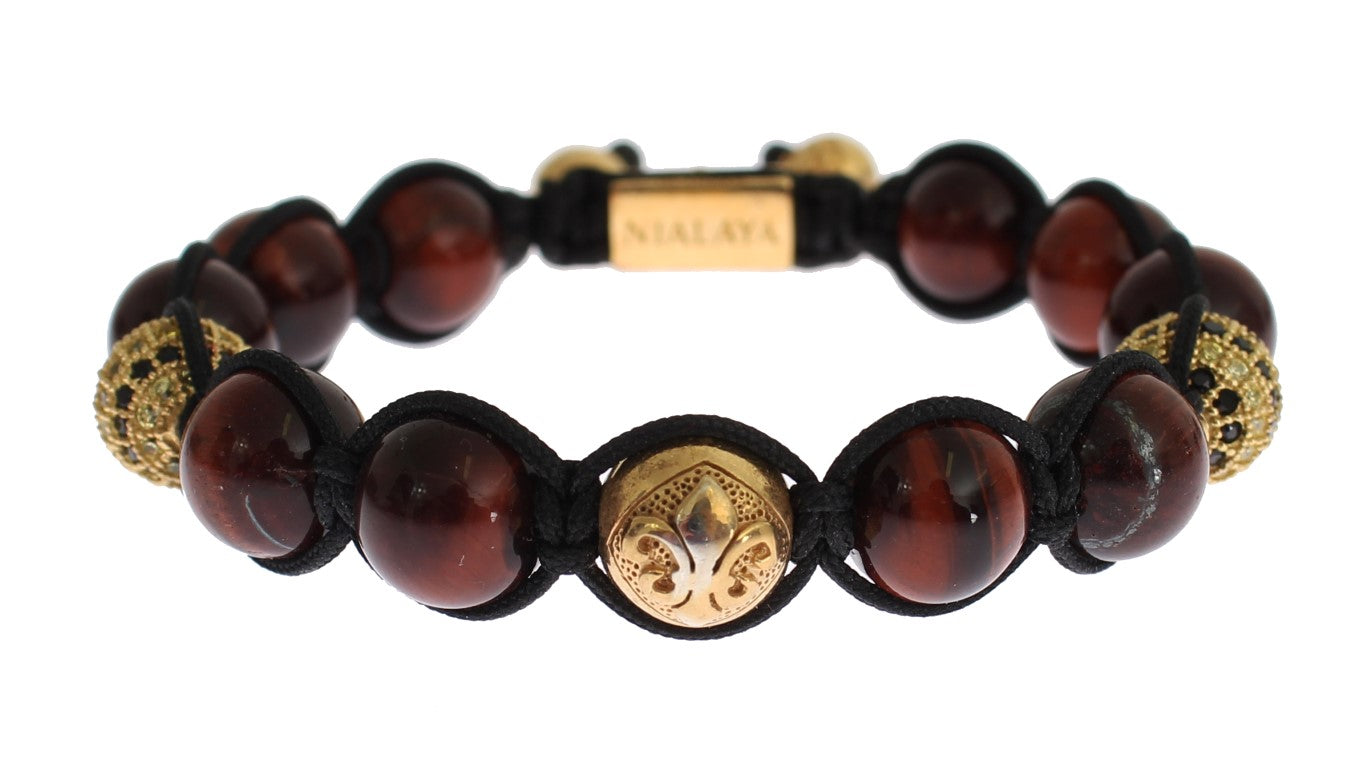 Nialaya Radiant Red Tiger Eye & CZ Gold Bracelet - PER.FASHION