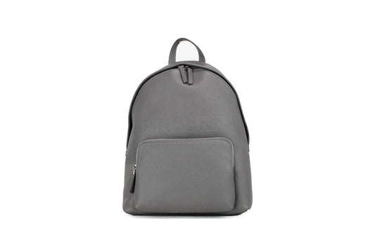 Burberry Abbeydale Branded Charcoal Grey Pebbled Leather Backpack Bookbag - PER.FASHION