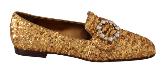 Dolce & Gabbana Elegant Gold Sequin Crystal Flats - PER.FASHION