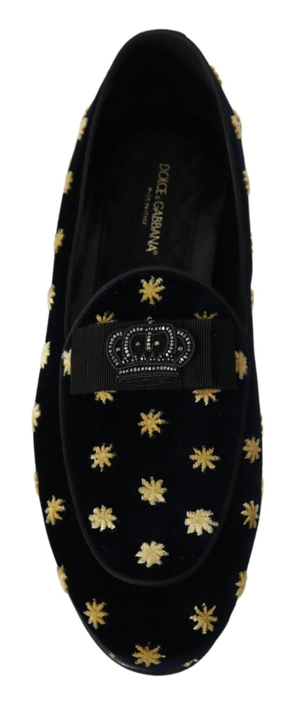 Dolce & Gabbana Elegant Velvet Crown Embroidery Loafers - PER.FASHION