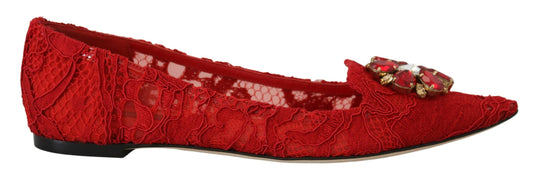 Dolce & Gabbana Red Crystal-Embellished Flats - PER.FASHION