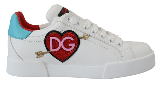 Dolce & Gabbana Elegant White Portofino Leather Sneakers - PER.FASHION