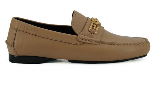 Versace Exquisite Medusa Gold-Tone Leather Loafers - PER.FASHION