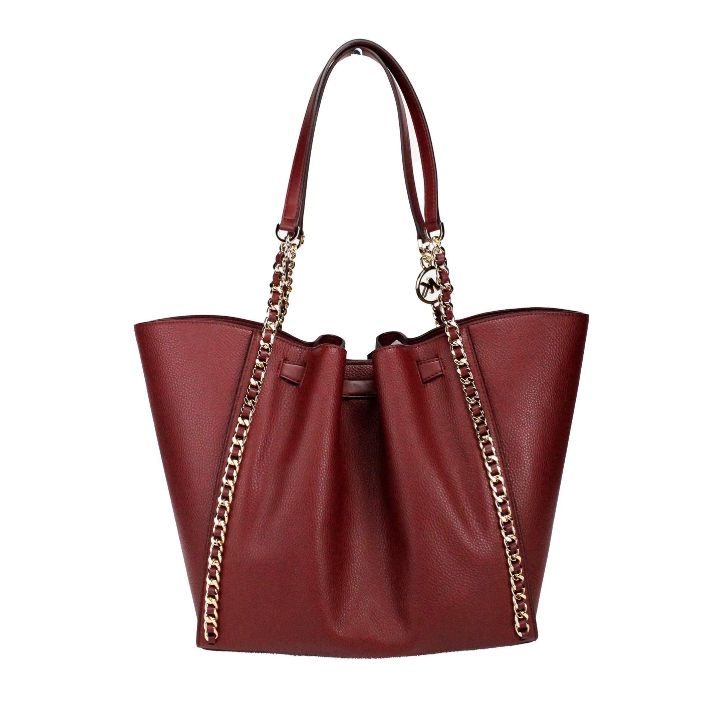 Michael Kors Mina Large Dark Cherry Leather Belted Chain Inlay Tote Bag - PER.FASHION