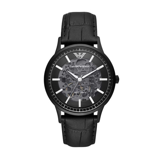 Emporio Armani Elegant Black Leather Mechanical Timepiece - PER.FASHION