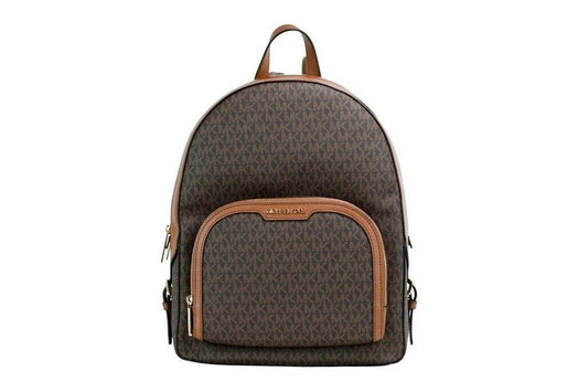 Michael Kors Jaycee Large Brown Signature PVC Shoulder Backpack Bookbag - PER.FASHION