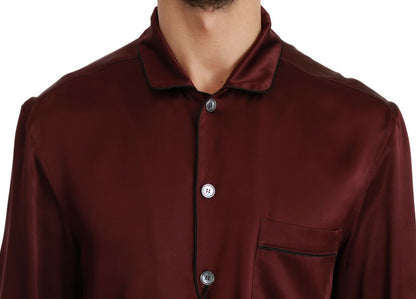 Dolce & Gabbana Bordeaux Silk Pajama-Inspired Shirt - PER.FASHION