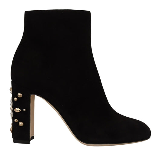 Dolce & Gabbana Elegant Suede Ankle Boots with Crystal Embellishment - PER.FASHION