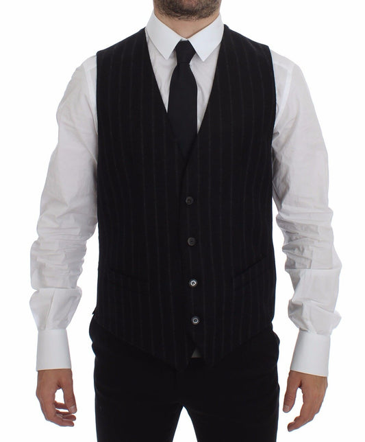 Dolce & Gabbana Elegant Black Striped Single Breasted Dress Vest - PER.FASHION