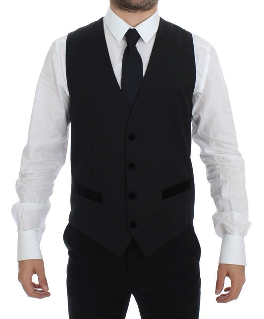 Dolce & Gabbana Elegant Black Wool Formal Dress Vest - PER.FASHION
