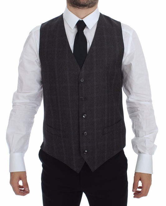 Dolce & Gabbana Elegant Checkered Wool Dress Vest - PER.FASHION