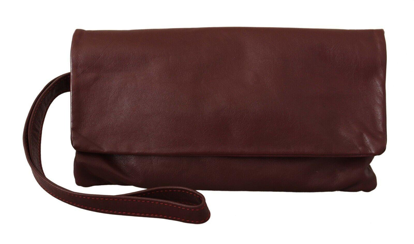 Elegant Brown Leather Clutch with Silver Detailing - PER.FASHION