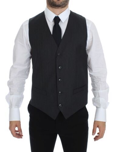 Dolce & Gabbana Elegant Gray Wool Formal Vest - PER.FASHION