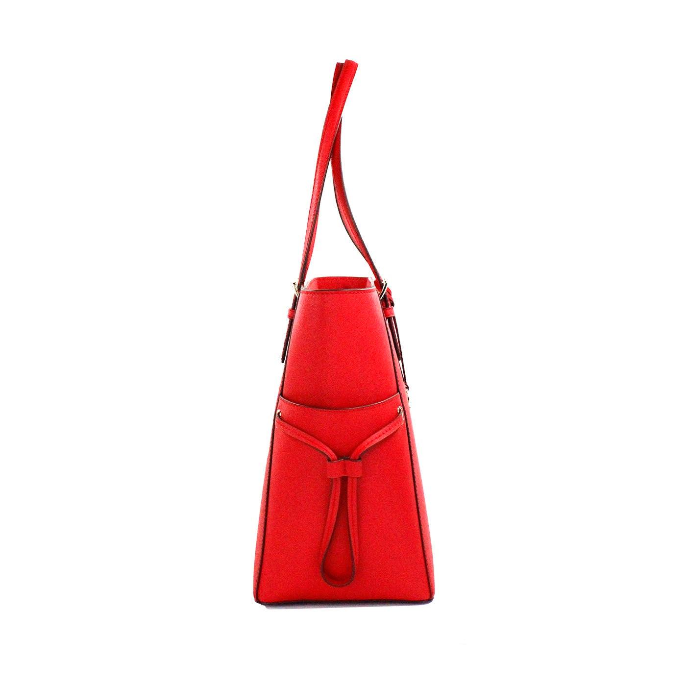 Michael Kors Gilly Large Bright Red Leather Drawstring Travel Tote Bag Purse - PER.FASHION