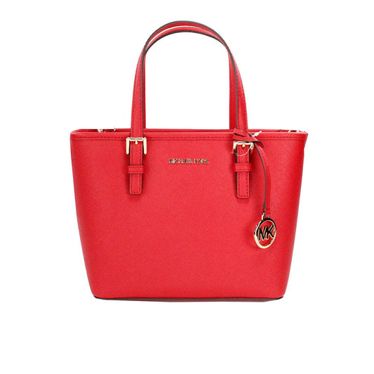 Michael Kors Jet Set Bright Red Leather XS Carryall Top Zip Tote Bag Purse - PER.FASHION
