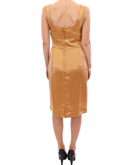 Dolce & Gabbana Elegant Bronze Silk Knee-Length Sheath Dress