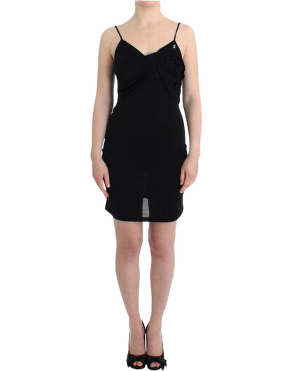 John Galliano Elegant Black Jersey Knee-Length Dress