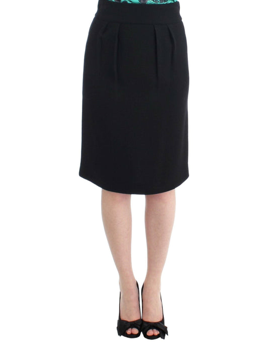 Cavalli Elegant Black Wool Pencil Skirt