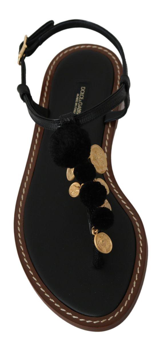Dolce & Gabbana Pom Pom Flip Flop Ankle Strap Flats - PER.FASHION