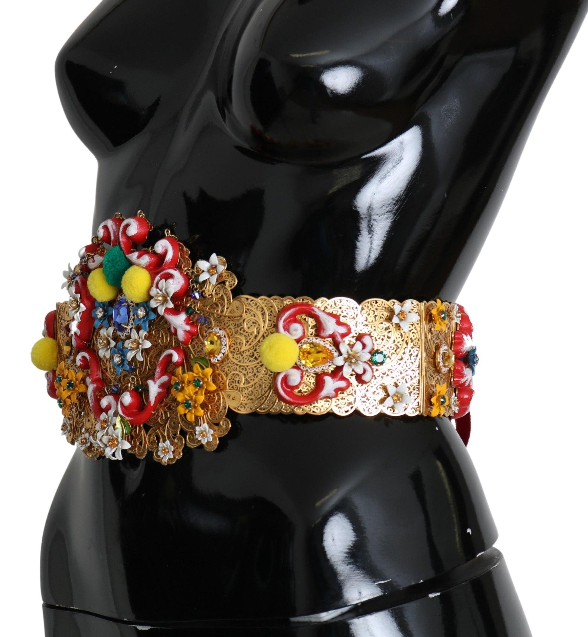 Dolce & Gabbana Gold-Tone Floral Crystal Waist Belt - PER.FASHION