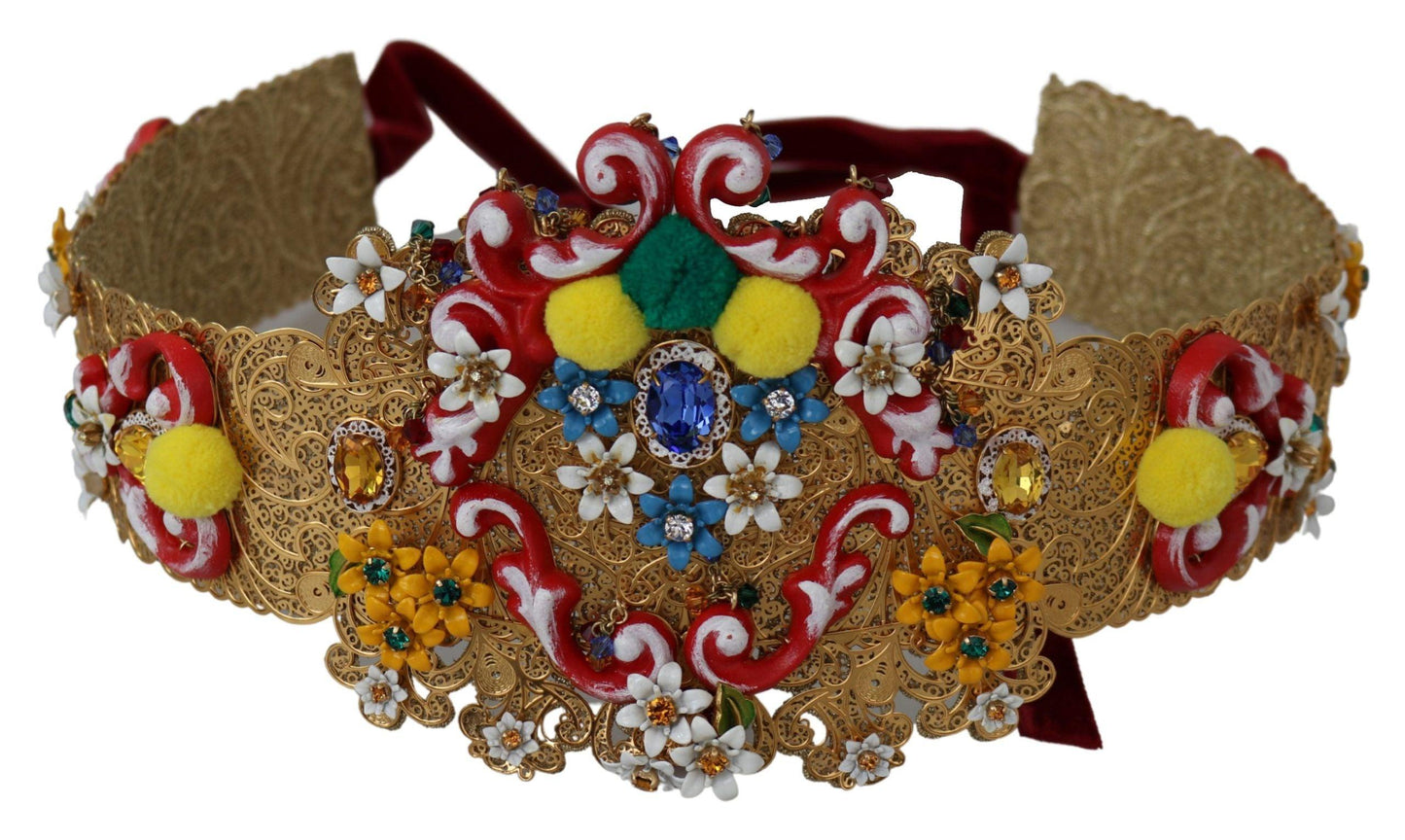 Dolce & Gabbana Gold-Tone Floral Crystal Waist Belt - PER.FASHION