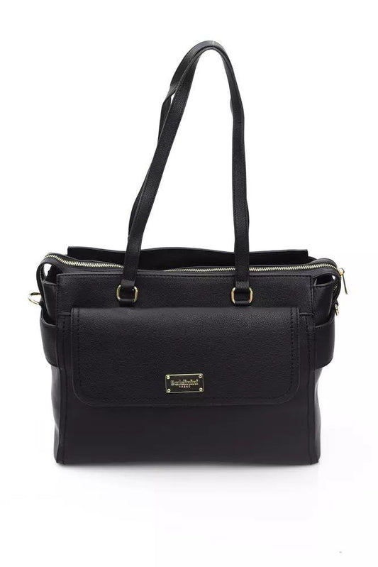 Baldinini Trend Elegant Black Shoulder Bag with Golden Accents - PER.FASHION