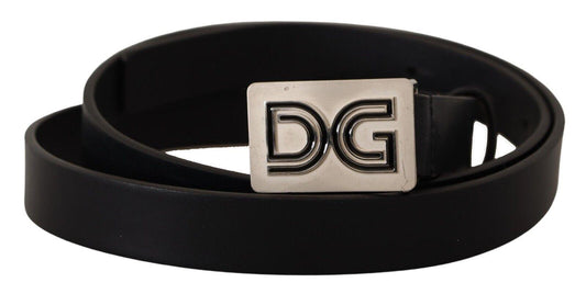 Dolce & Gabbana Elegant Black Leather Belt with Silver Buckle - PER.FASHION