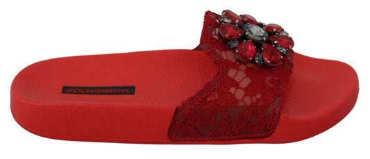 Dolce & Gabbana Floral Lace Crystal-Embellished Slide Flats - PER.FASHION