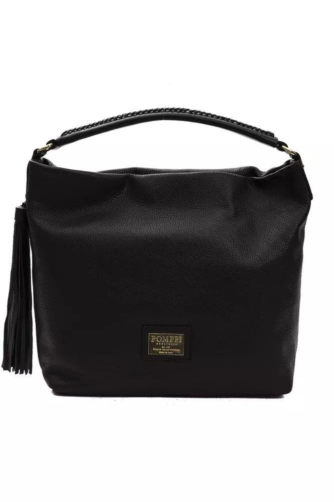 Pompei Donatella Elegant Black Leather Shoulder Bag - PER.FASHION