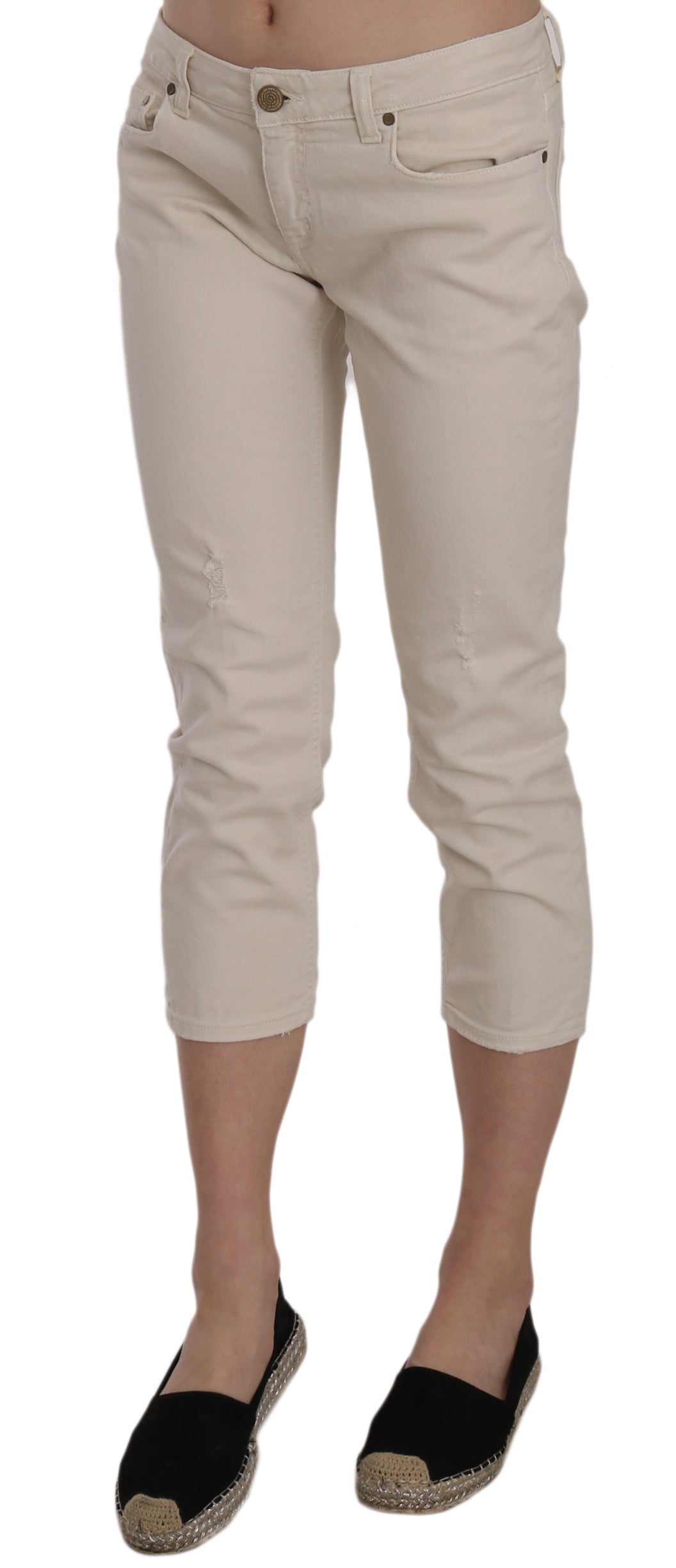 Dondup Pantaloni capri skinny corti a vita bassa beige