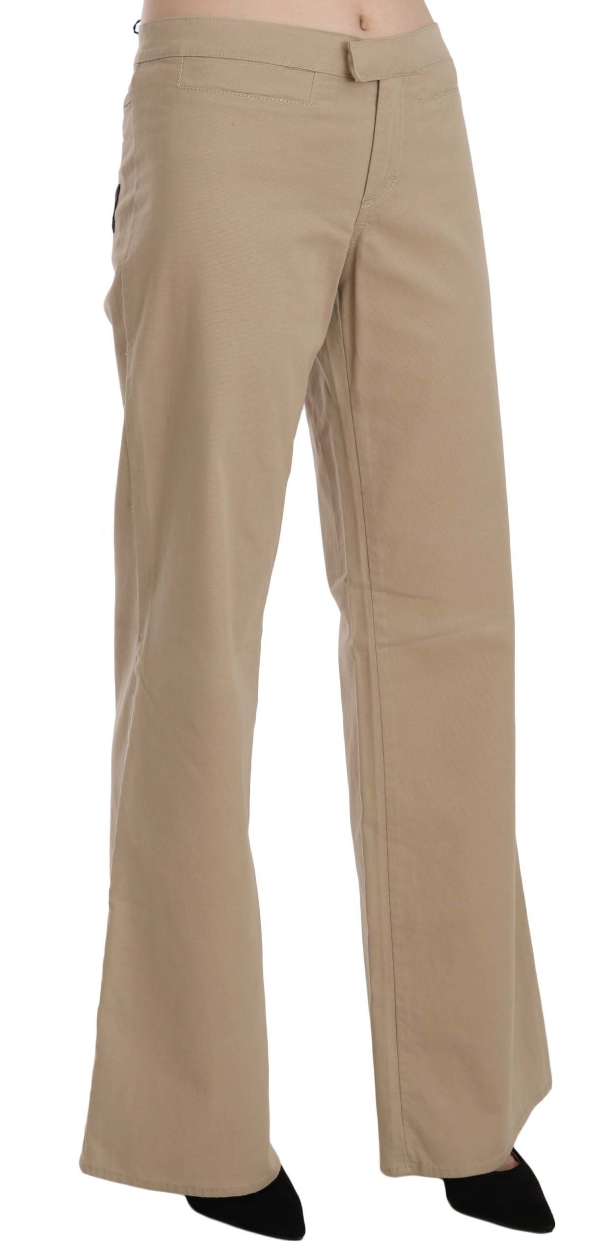 Pantaloni di lusso svasati a vita media beige Just Cavalli