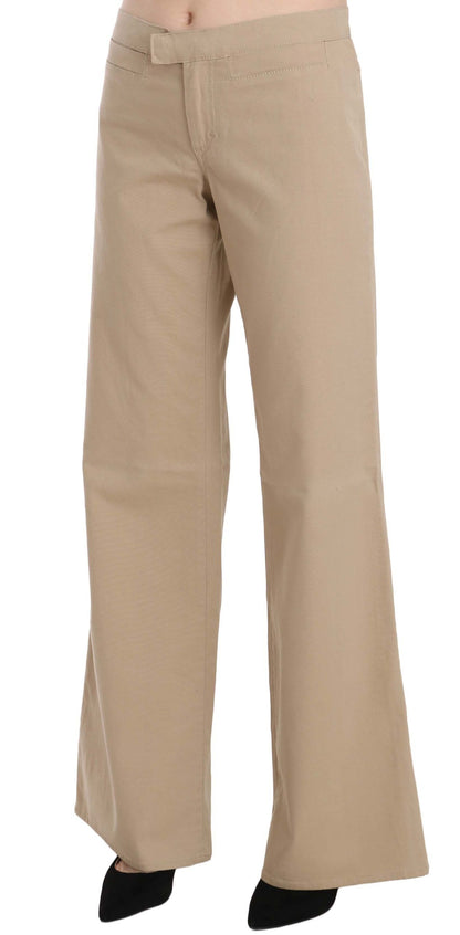 Pantaloni di lusso svasati a vita media beige Just Cavalli