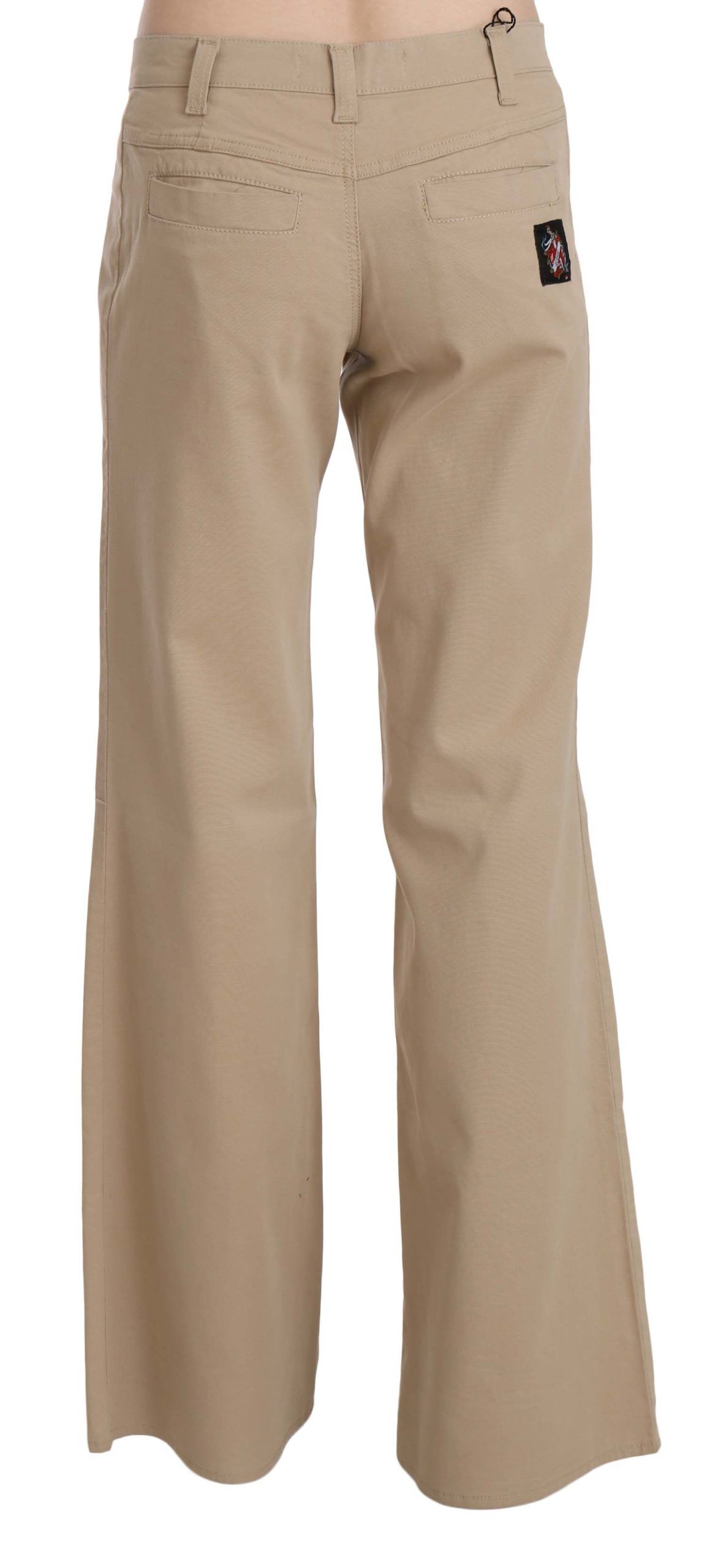 Pantaloni di lusso svasati a vita media beige Just Cavalli