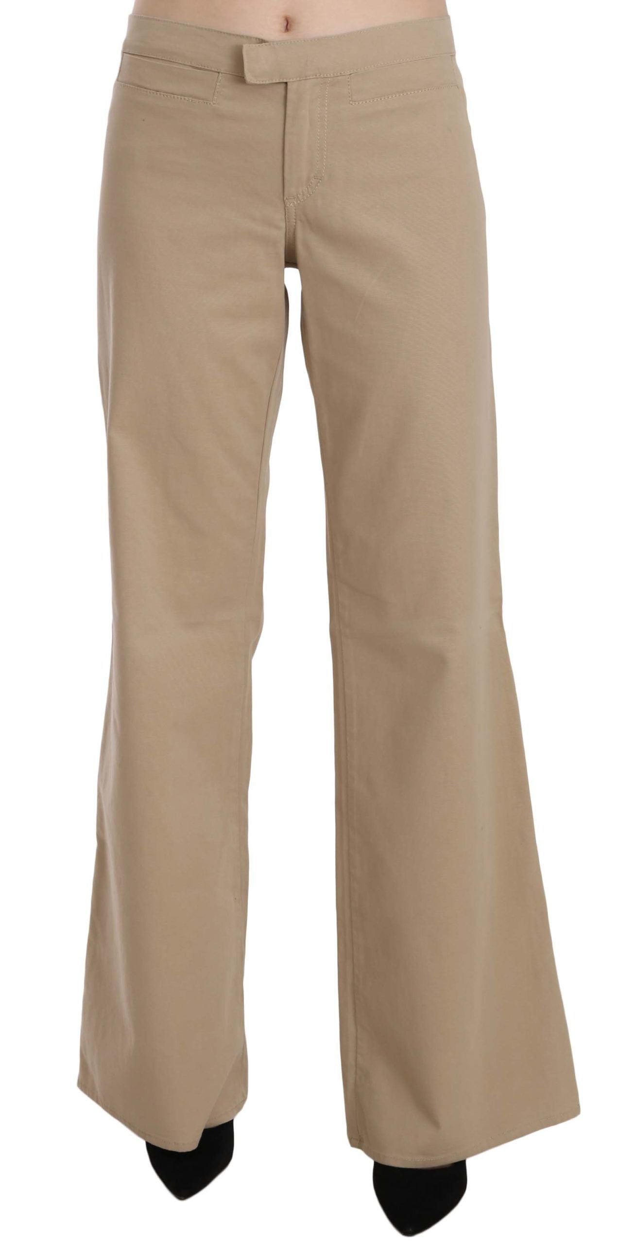 Pantaloni di lusso svasati a vita media beige Just Cavalli