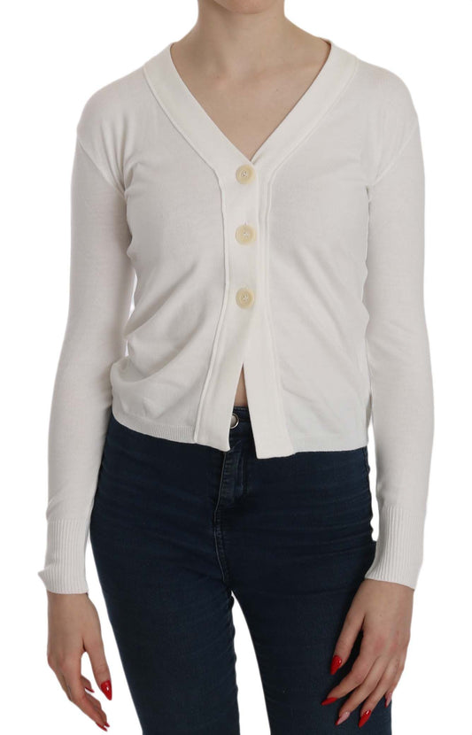 BYBLOS Elegante camicetta cardigan corta bianca con scollo a V