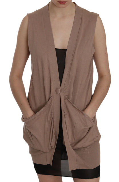 PINK MEMORIES Gilet cardigan in cotone senza maniche chic - Marrone elegante