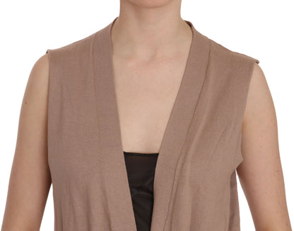 PINK MEMORIES Gilet cardigan in cotone senza maniche chic - Marrone elegante